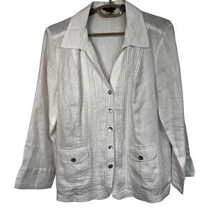 Linen Pintuck Safari Jacket Shirt White Resort Coastal Button Front – Sara Isabe